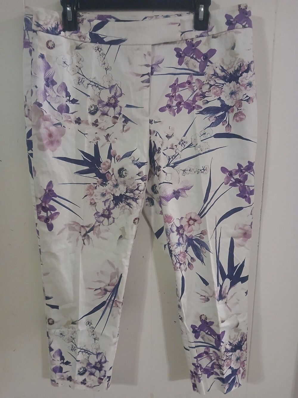 M&S Collection Women's Purple Floral Casual Pants UK 16 EUR 44 Short